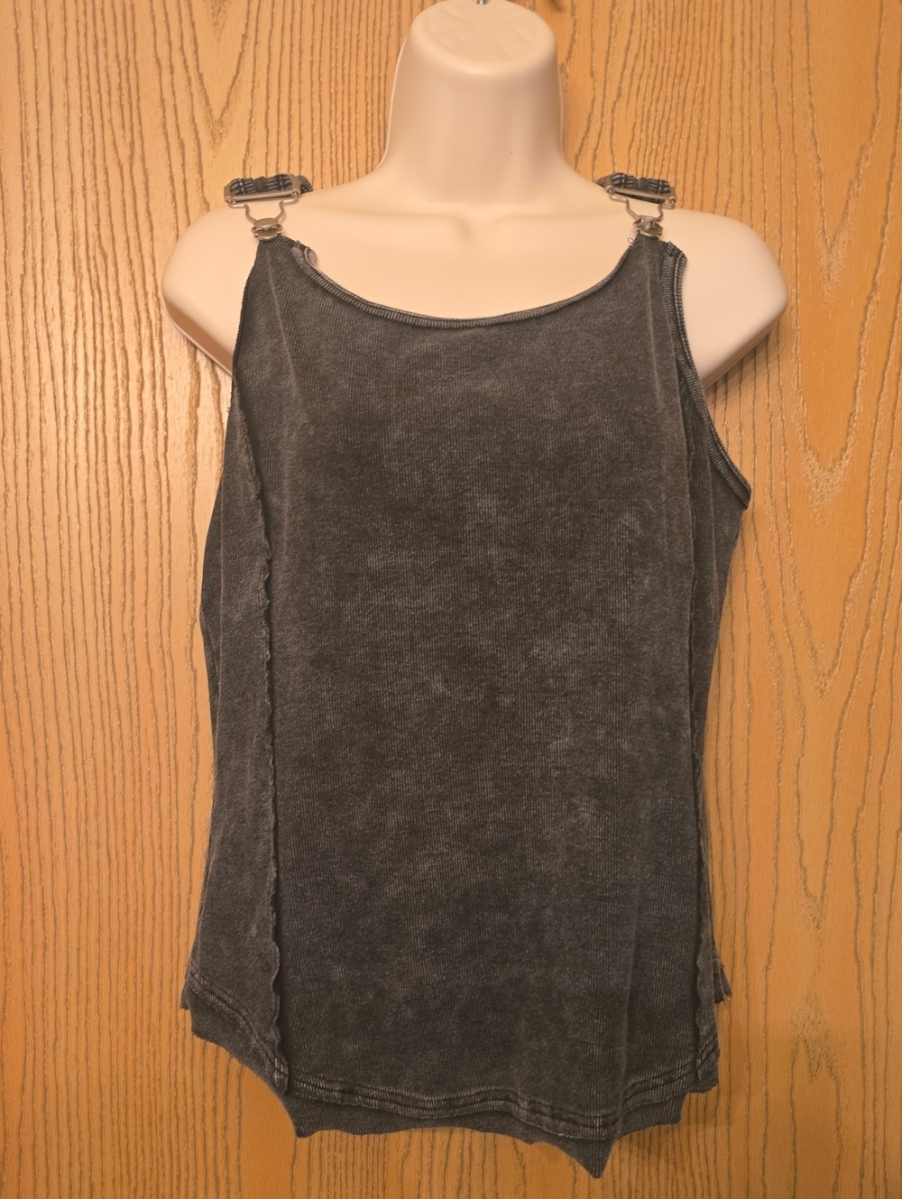 SHEIN Washed Charcoal Gray Tank with Buckle Straps